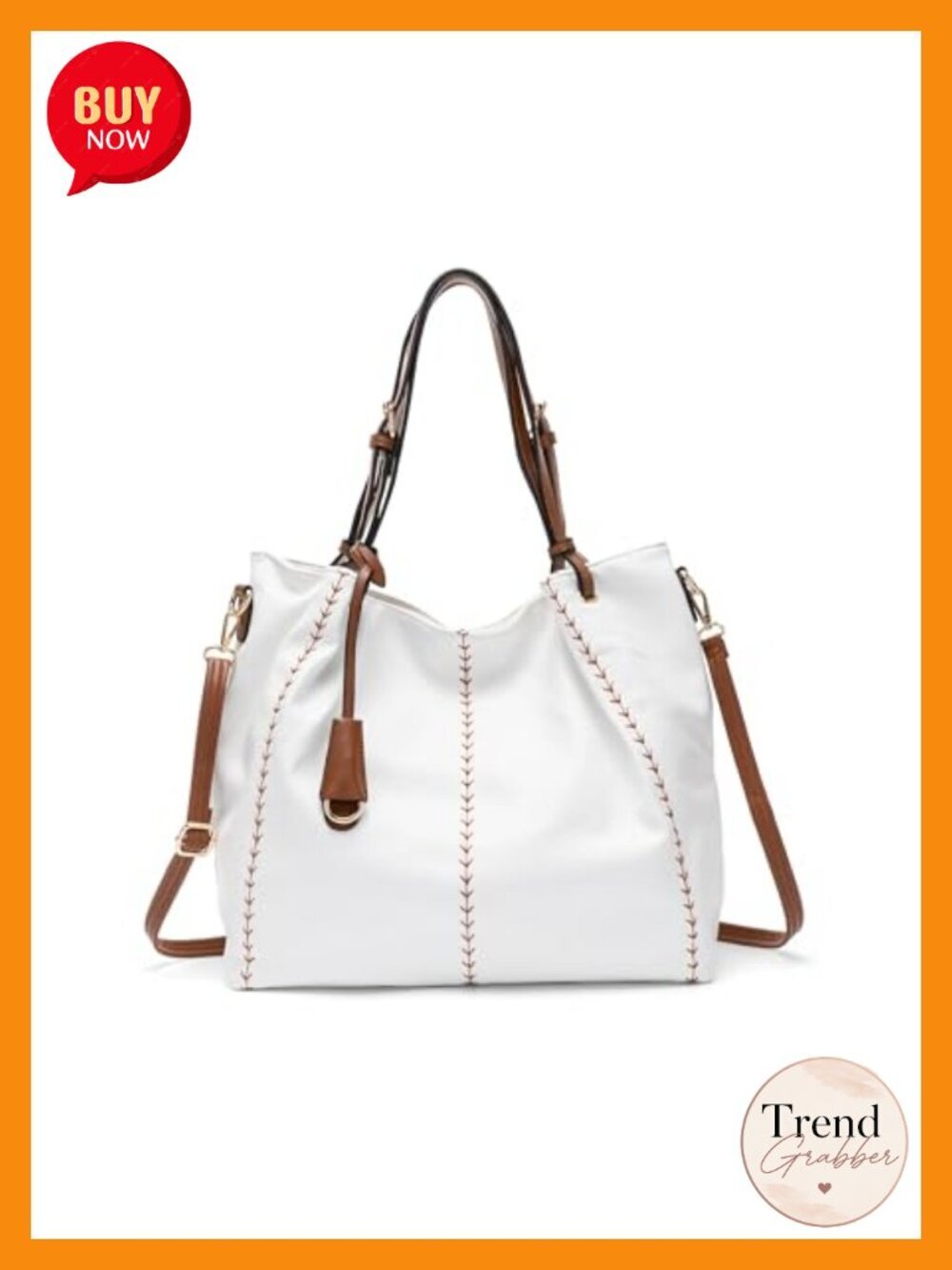 Vintage PU Leather Hobo Shoulder Bag, Bucket Tote with Rivet Detail